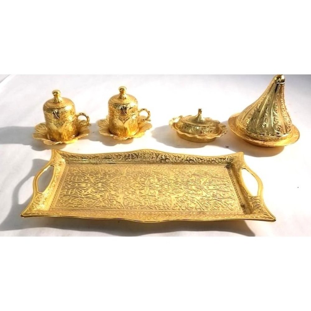 SENA Turkish Gold Tone Tea Set with Tray